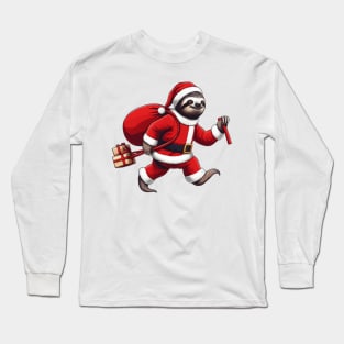 Festive Sloth Santa Christmas Xmas Holiday Funny Long Sleeve T-Shirt